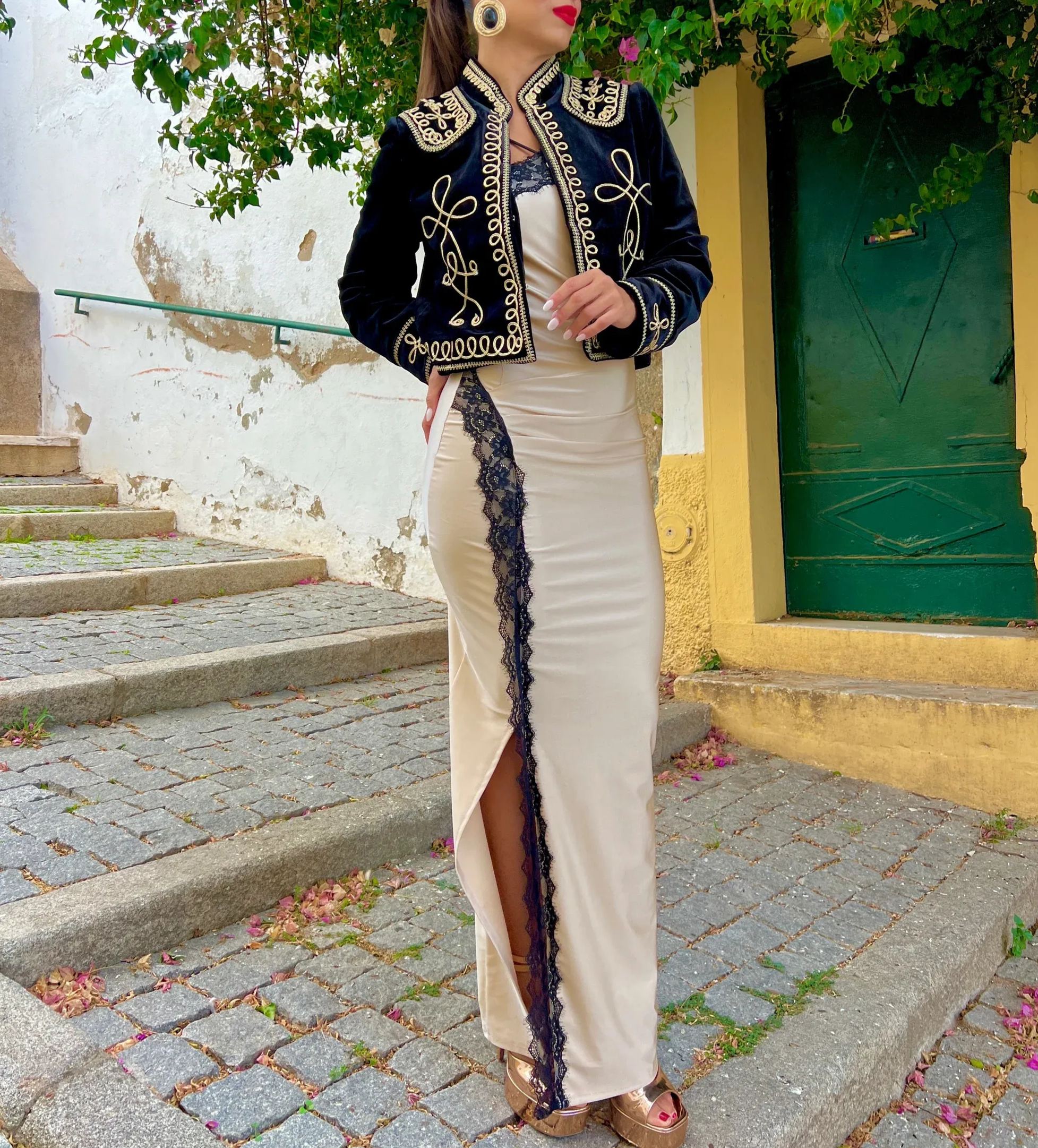 Black velvet bolero jacket with gold trim