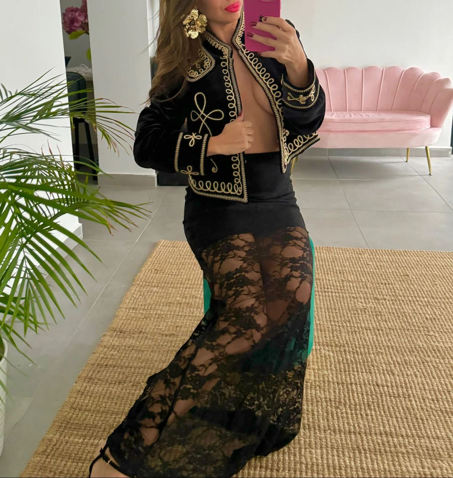 Black velvet bolero jacket with gold trim