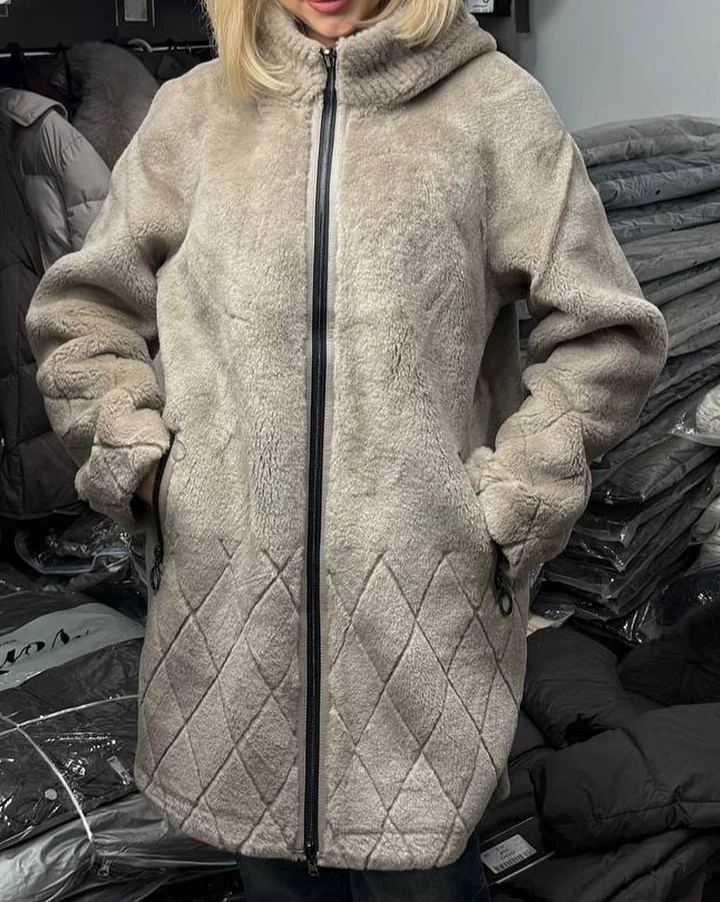 Women Standing Collar Plush Reversible Casual Coat