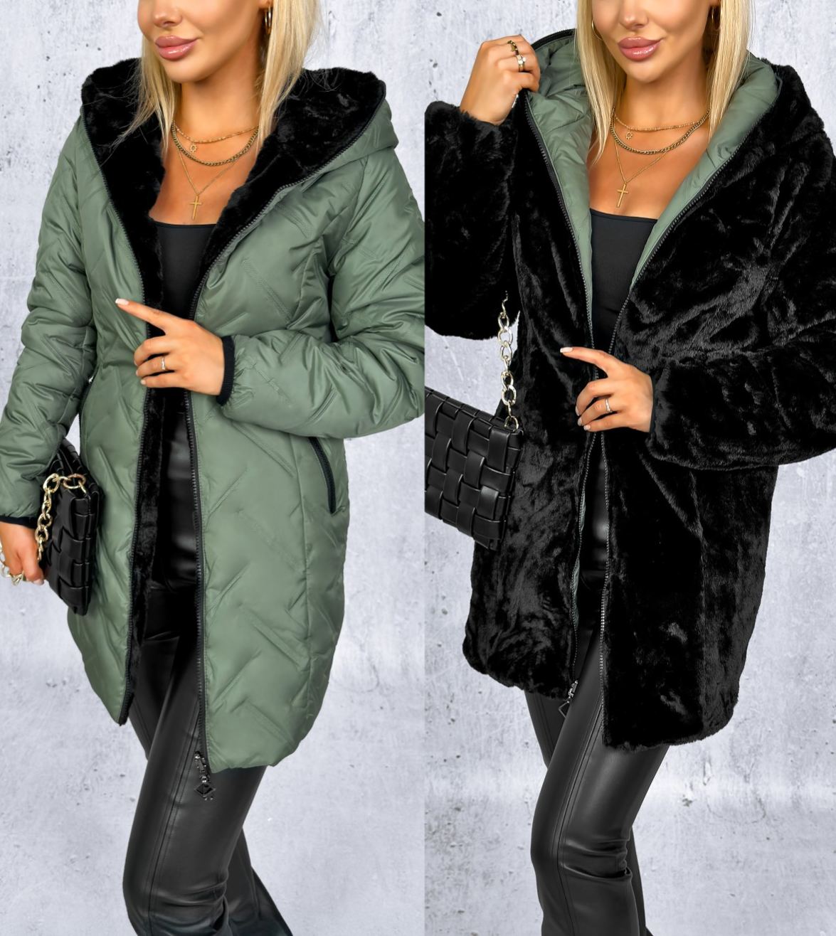 Clarena Reversible Jacket Olive and Black