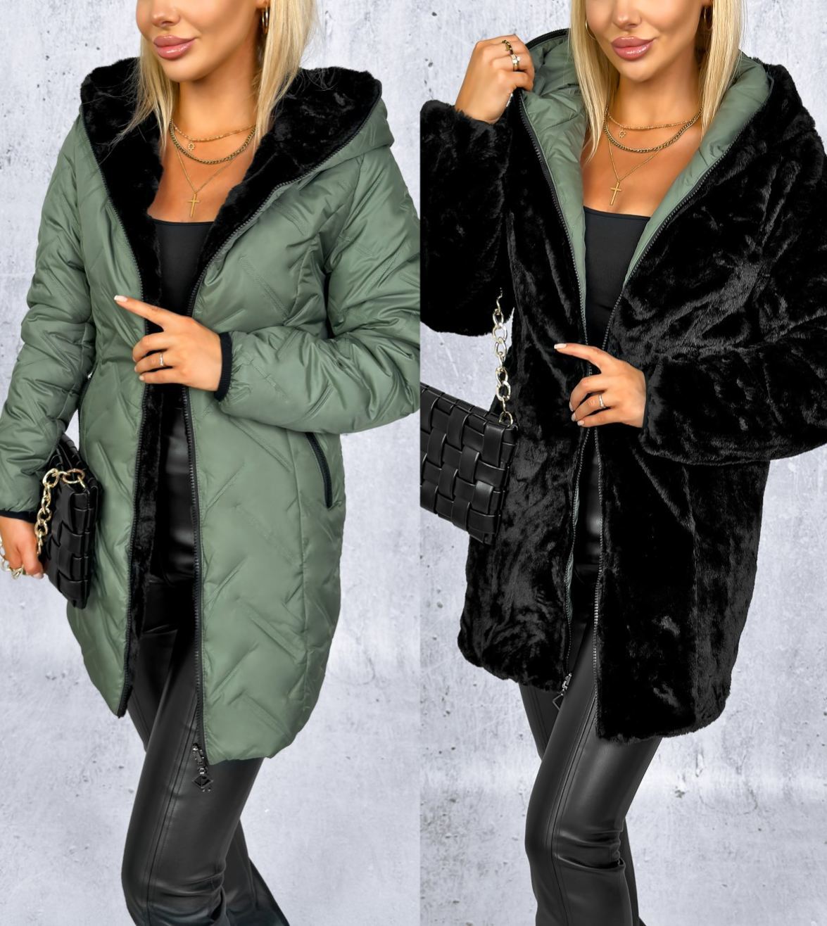 Clarena Reversible Jacket Olive and Black