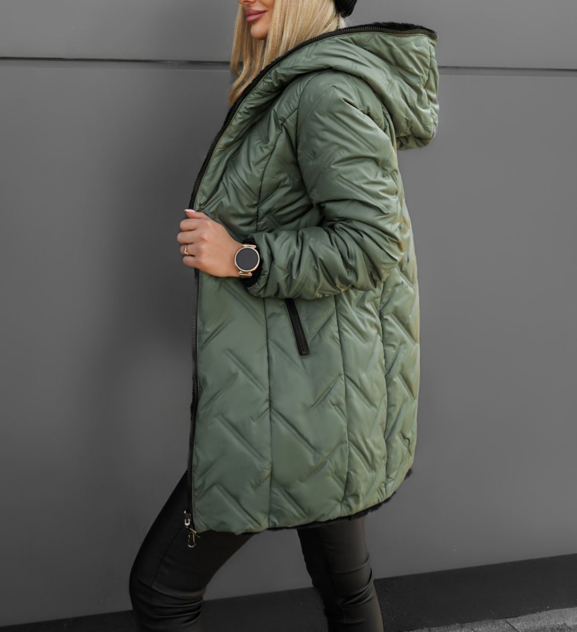 Clarena Reversible Jacket Olive and Black