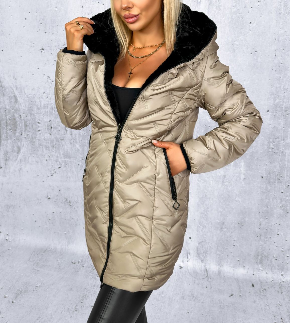 Clarena Reversible Jacket Cappuccino-Black