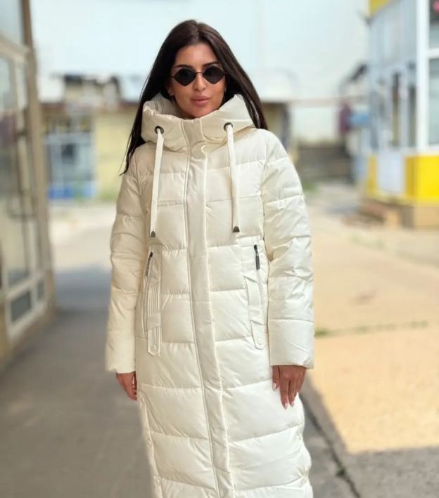 Elegant White Down Coat: Windproof, Hooded, and Long - Length