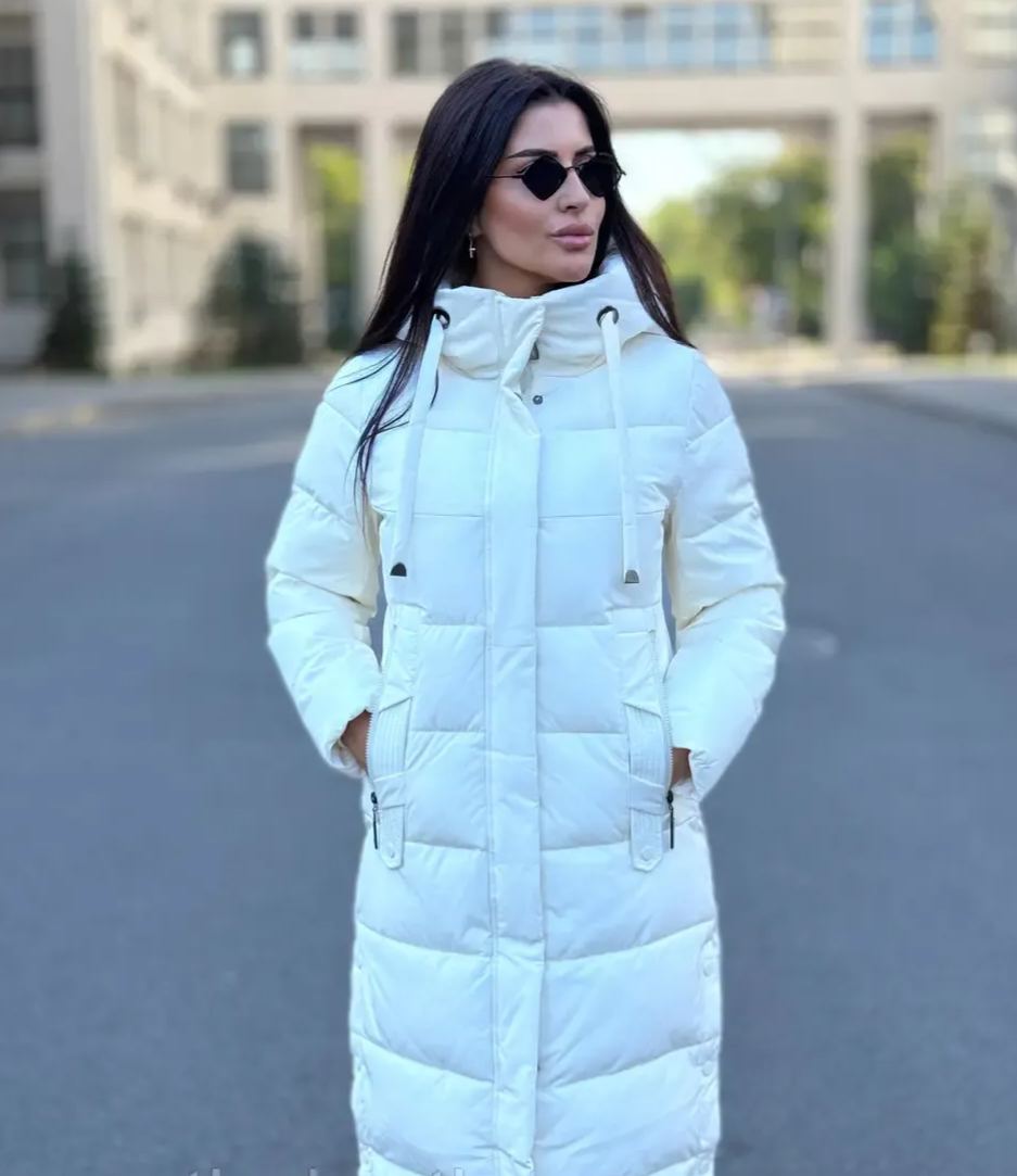 Elegant White Down Coat: Windproof, Hooded, and Long - Length
