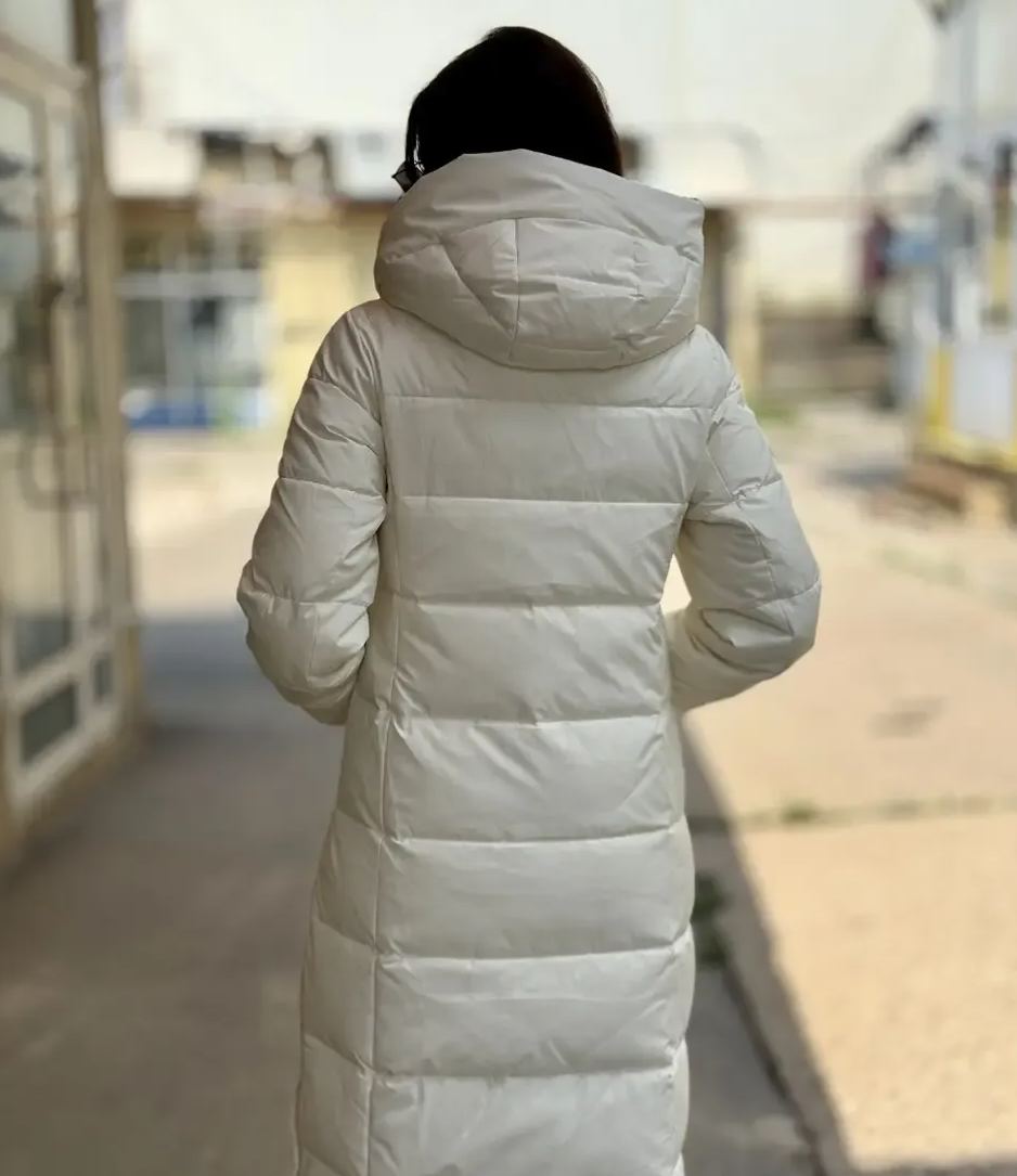 Elegant White Down Coat: Windproof, Hooded, and Long - Length
