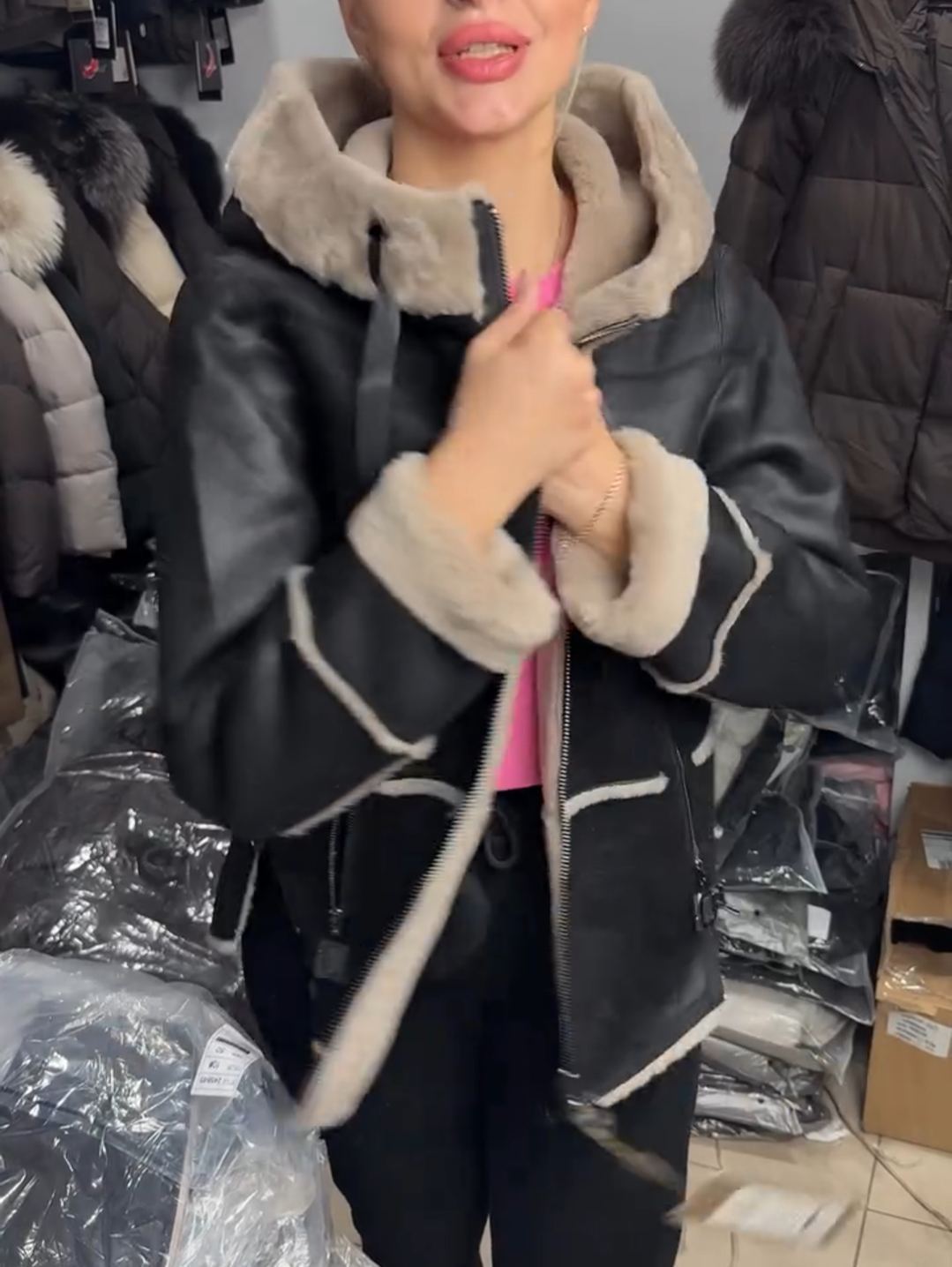 Two - Way Reversible Faux Shearling Hooded Jacket