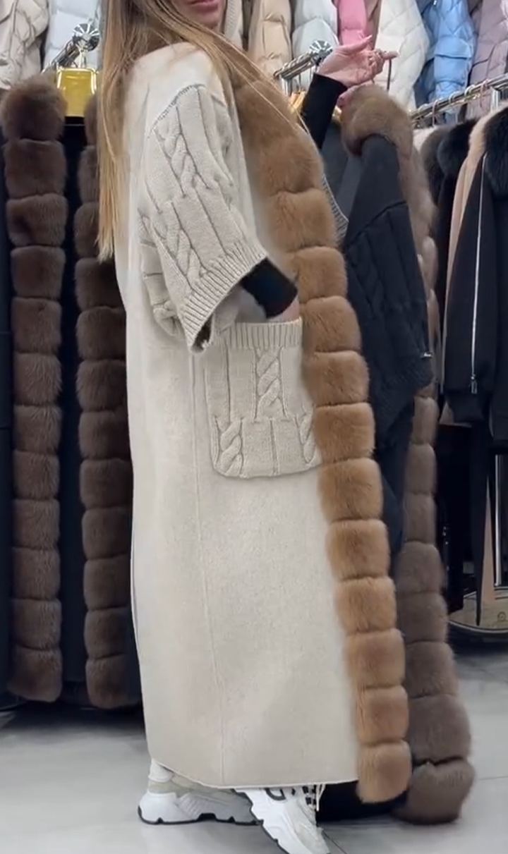 Women Spliced ​​plush Knitted Cable-knitted Elegant Casual Coat