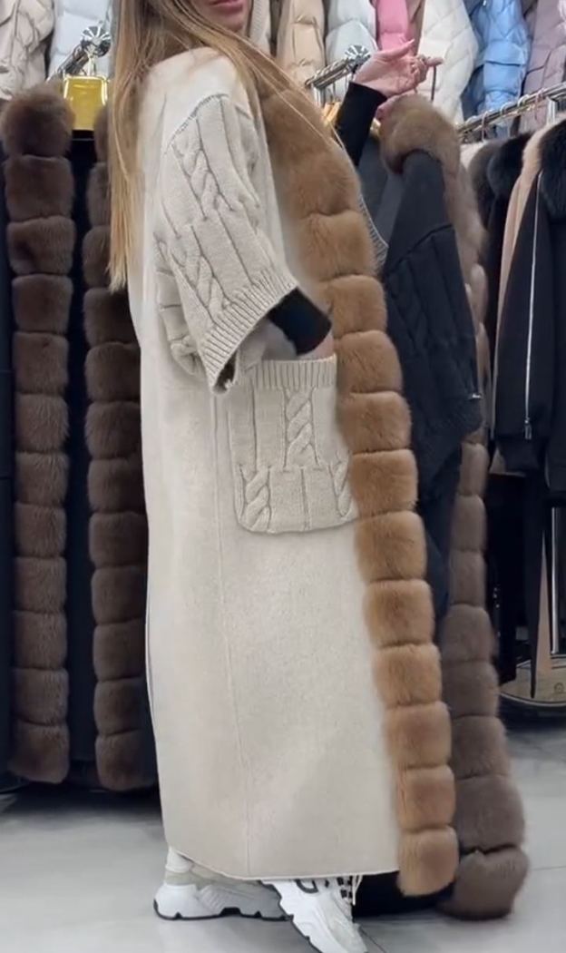 Women Spliced ​​plush Knitted Cable-knitted Elegant Casual Coat