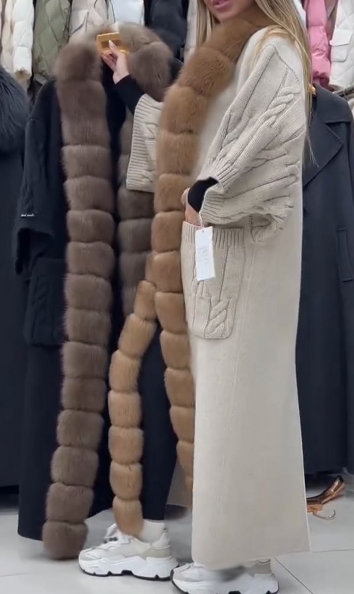 Women Spliced ​​plush Knitted Cable-knitted Elegant Casual Coat