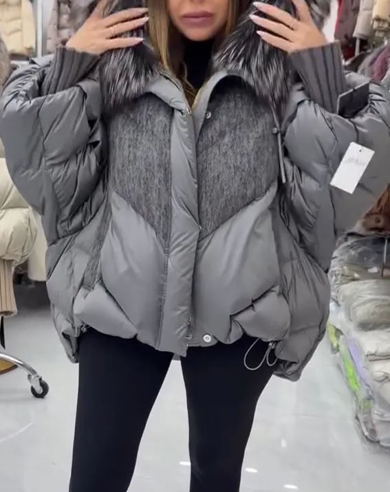 Women Fur Collar Splicing Casual Cotton Jacket