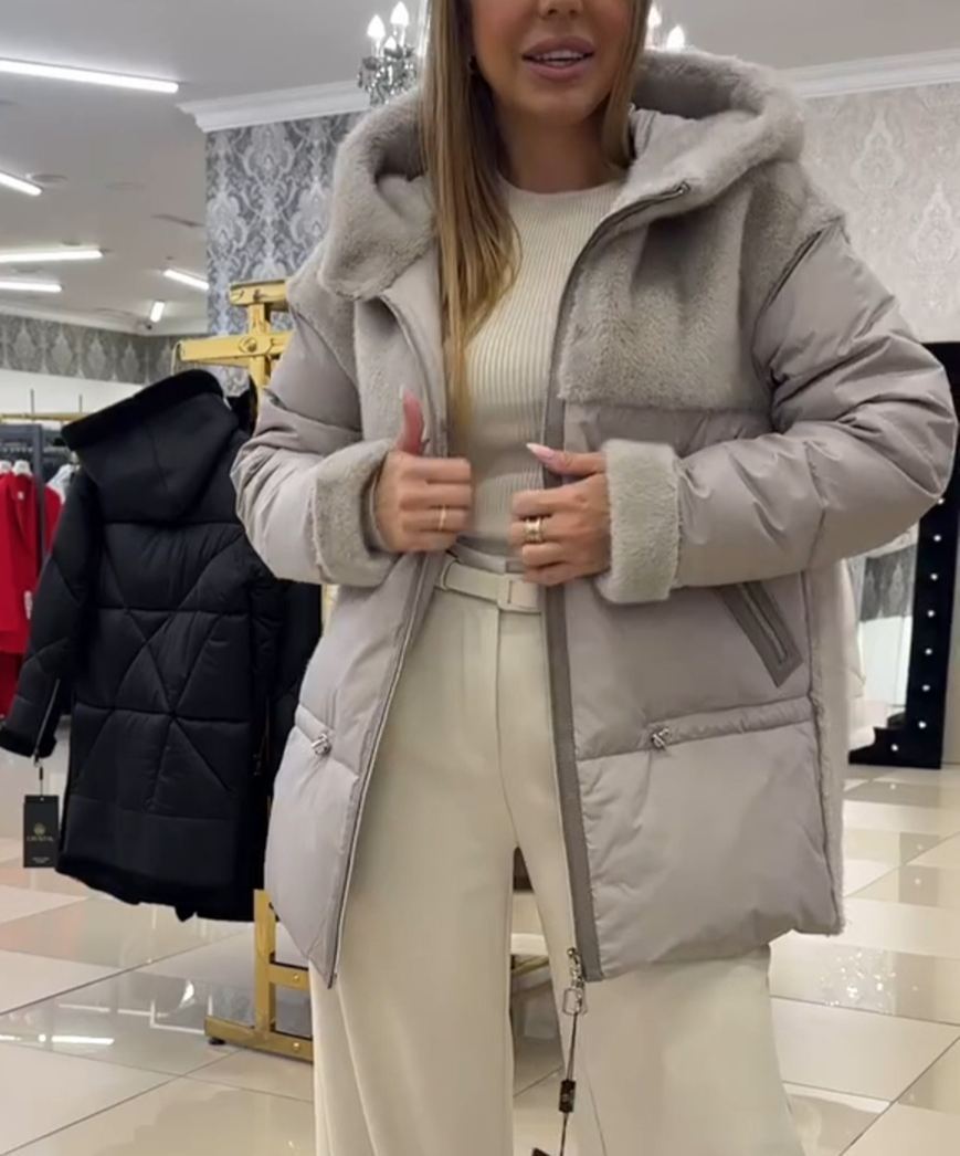 Urban Casual Gray Down Jacket with Faux Fur Accent