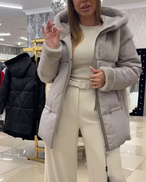 Urban Casual Gray Down Jacket with Faux Fur Accent