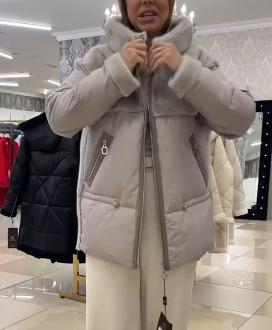 Urban Casual Gray Down Jacket with Faux Fur Accent