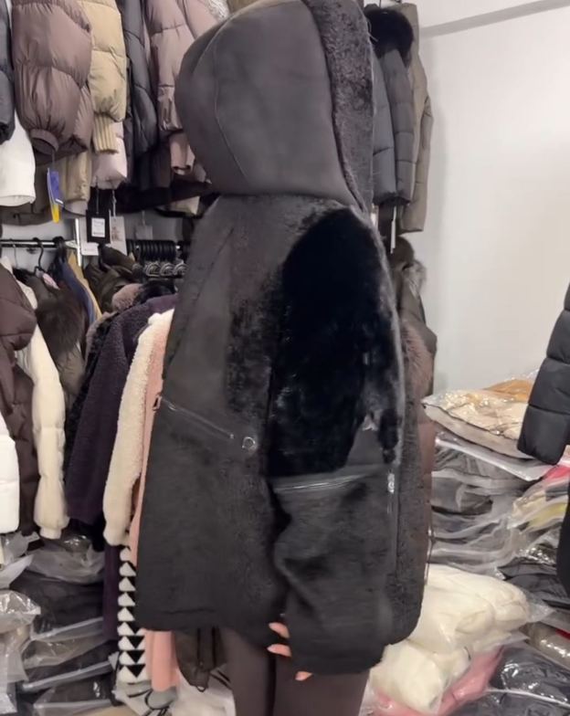 Vintage Functional Black Faux Fur Jacket with Zipper Details