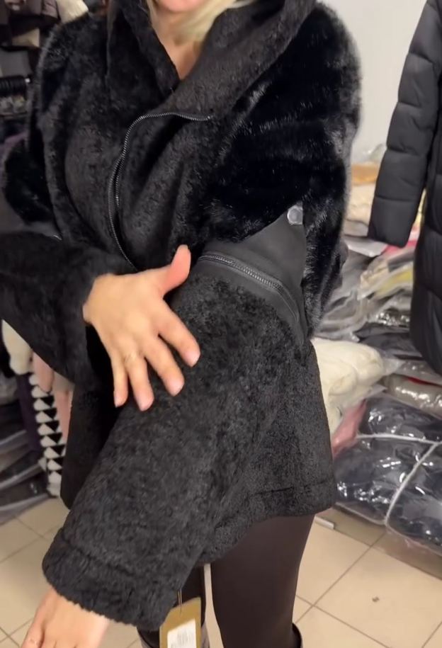 Vintage Functional Black Faux Fur Jacket with Zipper Details