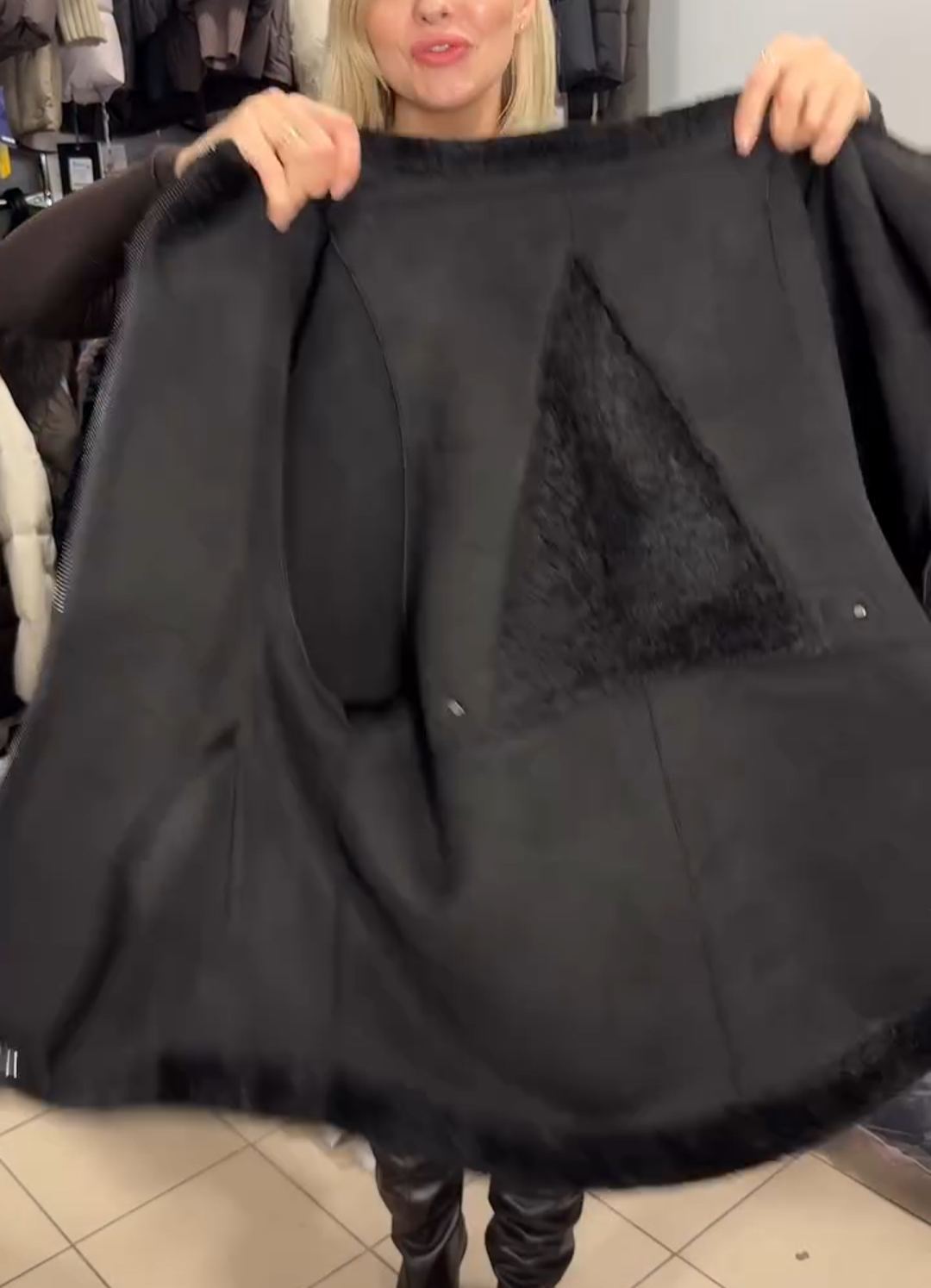 Vintage Functional Black Faux Fur Jacket with Zipper Details