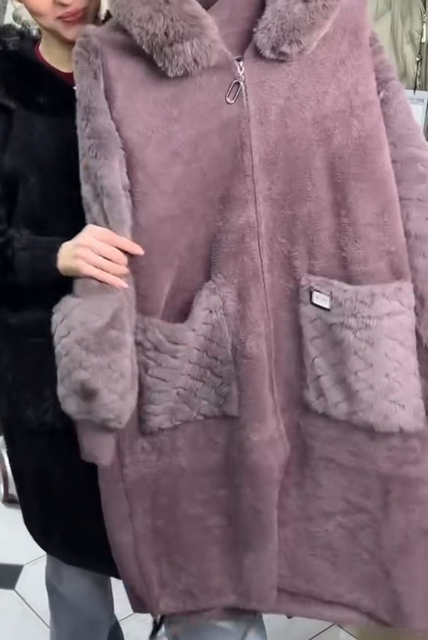 Fashion Textured Black Faux Fur Coat