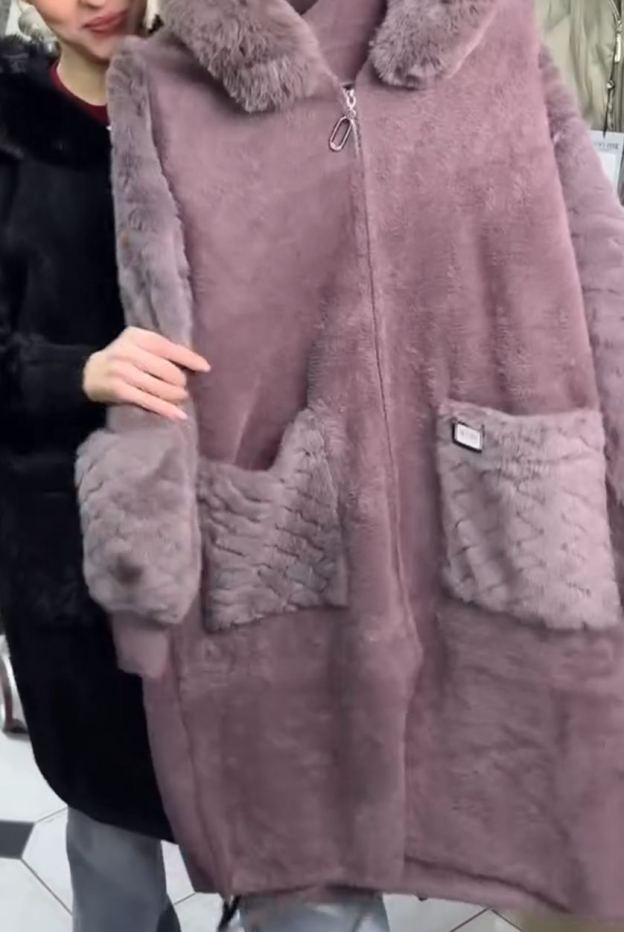 Fashion Textured Black Faux Fur Coat