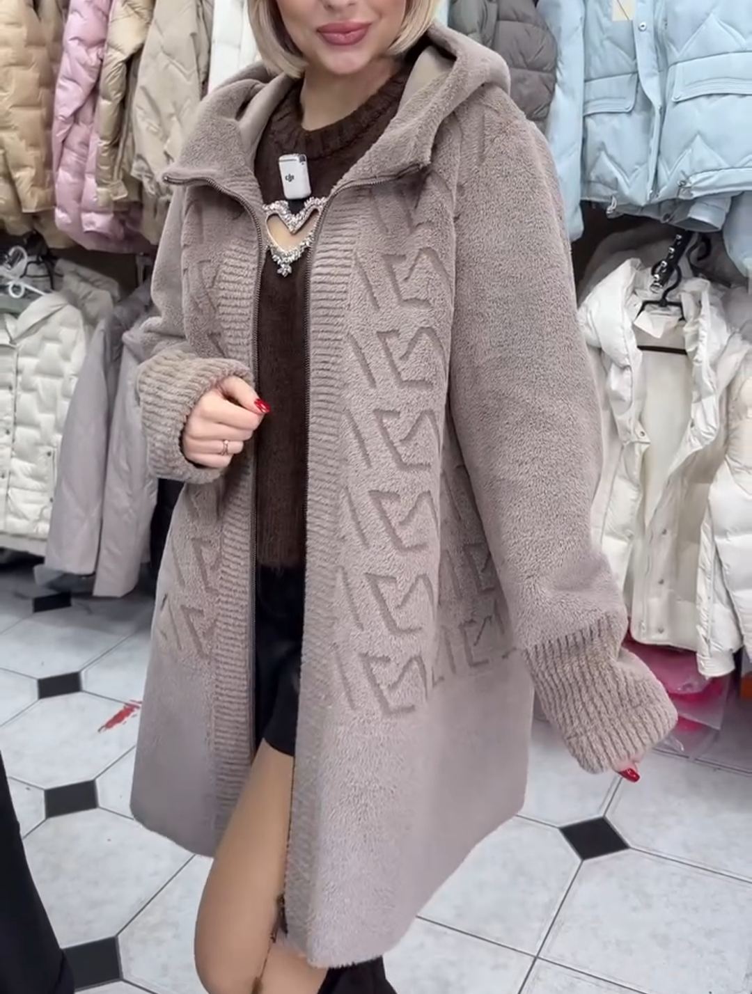 Light Luxury Reversible Beige Faux Fur & Suede Coat
