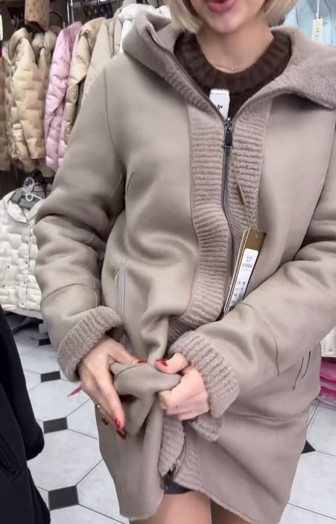 Light Luxury Reversible Beige Faux Fur & Suede Coat