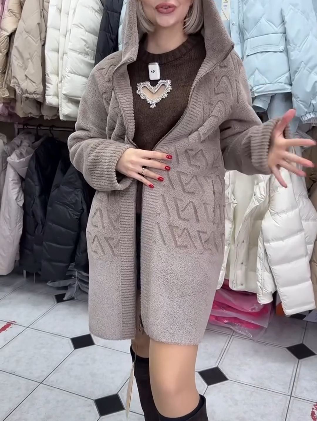 Light Luxury Reversible Beige Faux Fur & Suede Coat