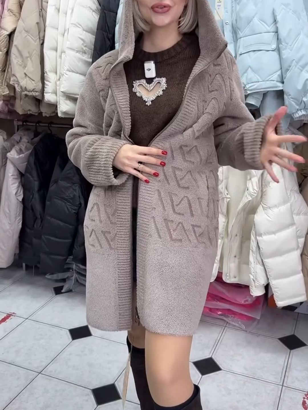 Light Luxury Reversible Beige Faux Fur & Suede Coat