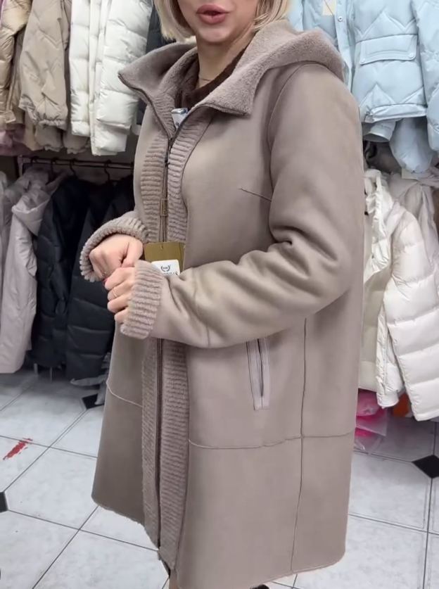 Light Luxury Reversible Beige Faux Fur & Suede Coat