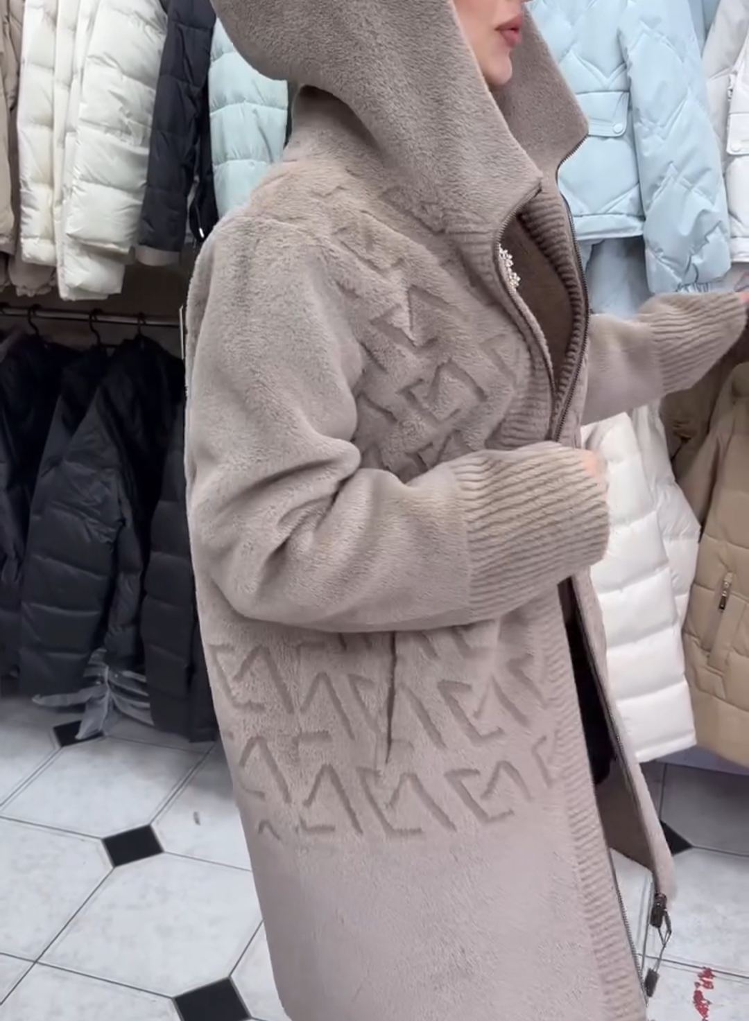 Light Luxury Reversible Beige Faux Fur & Suede Coat