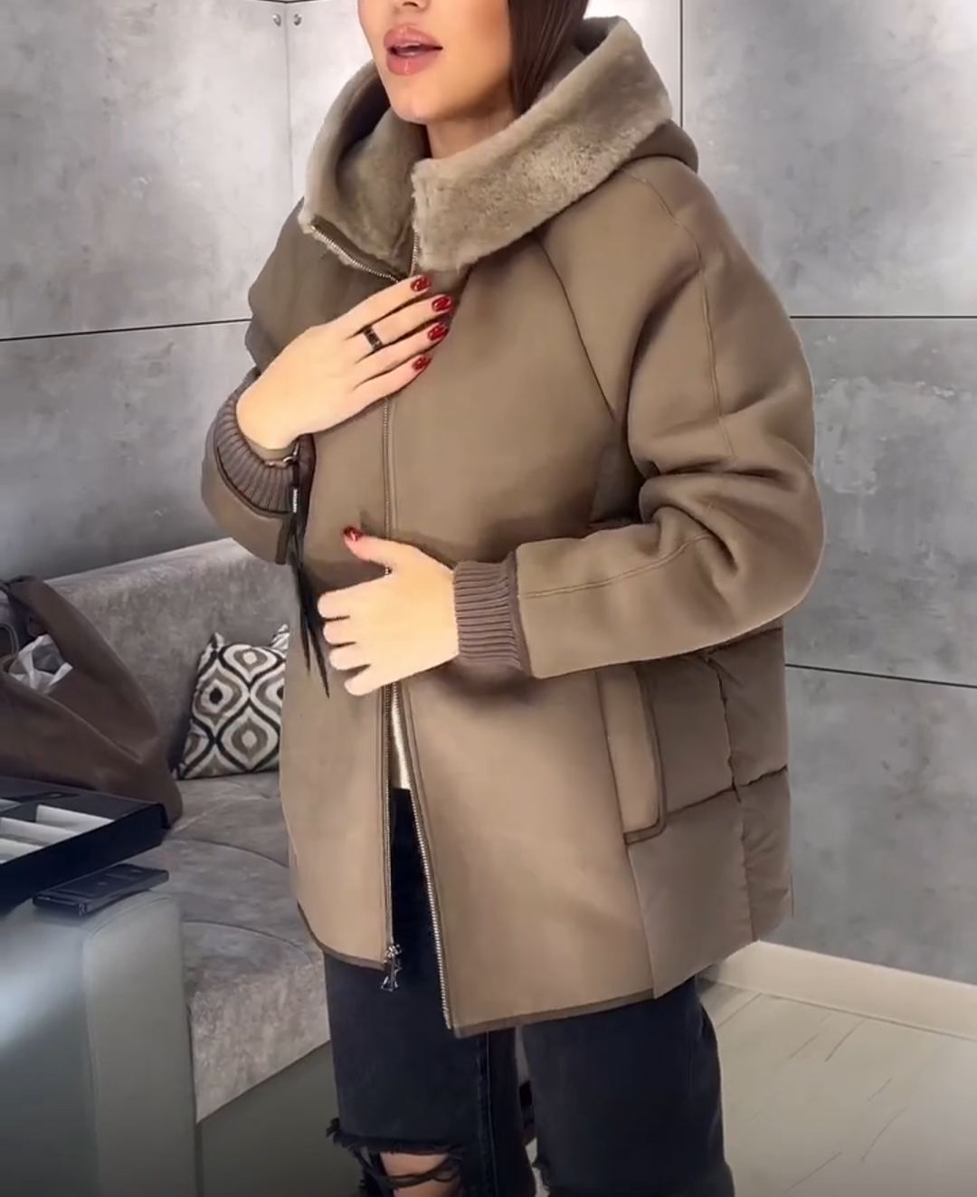 Vintage Patchwork brown Coat with Quilted Design