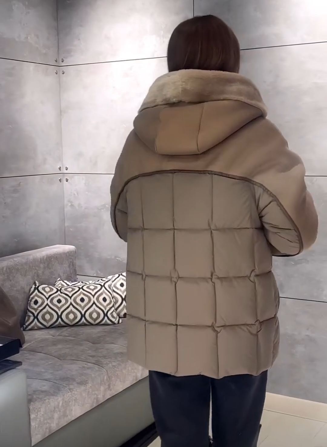 Vintage Patchwork brown Coat with Quilted Design