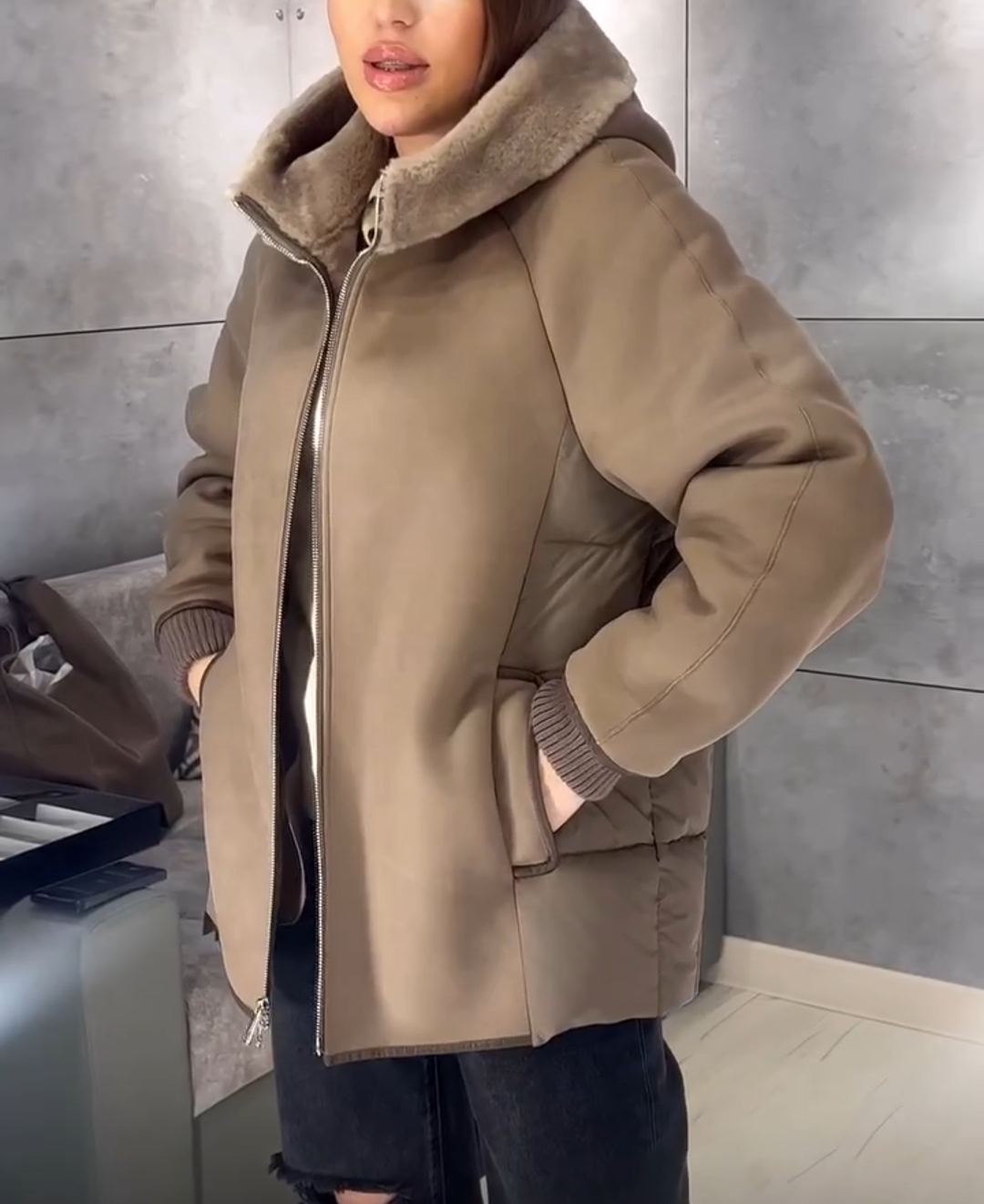 Vintage Patchwork brown Coat with Quilted Design