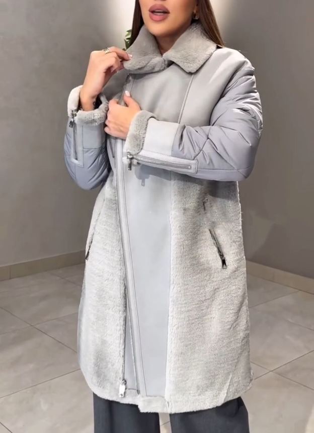 Fashion Statement Light Gray Coat with Asymmetric Zipper