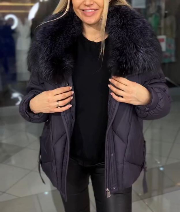 Fashion Premium Purple Down Jacket with Faux Fur Accent