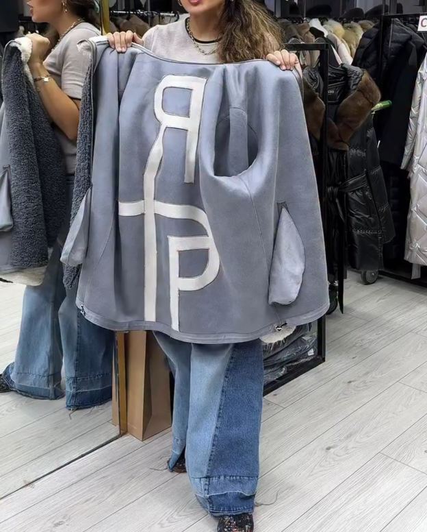 Streetwear Letter Print Reversible Gray Coat