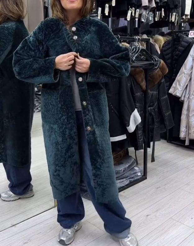 Luxury Reversible Metallic & Teal Faux Fur Coat