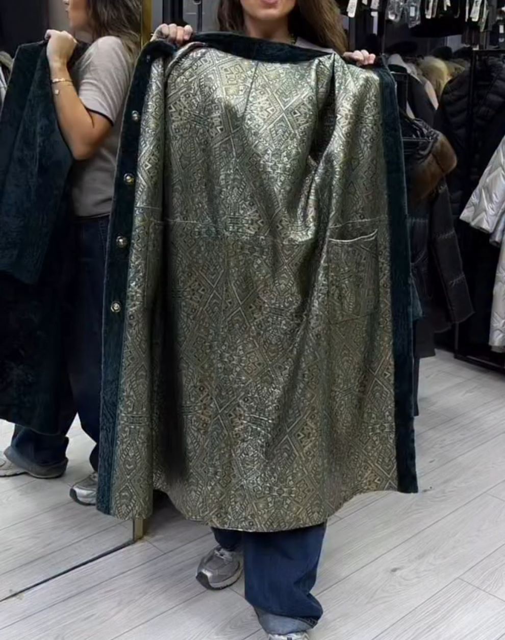 Luxury Reversible Metallic & Teal Faux Fur Coat