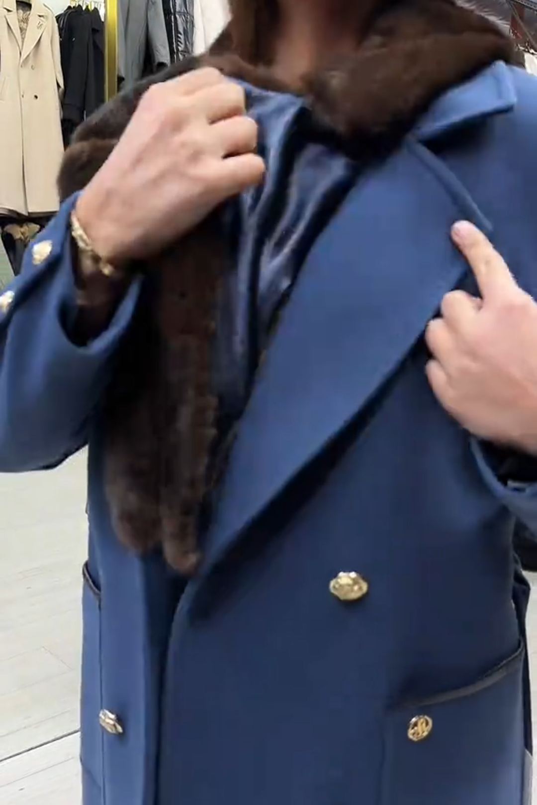 Vintage Metallic Accent Blue Wool Coat