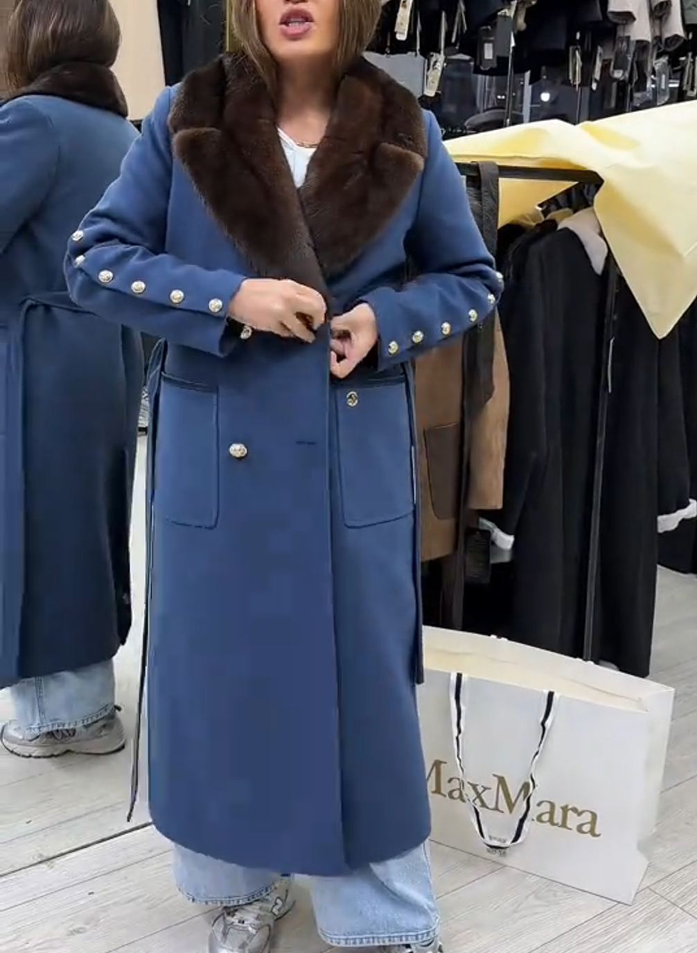 Vintage Metallic Accent Blue Wool Coat