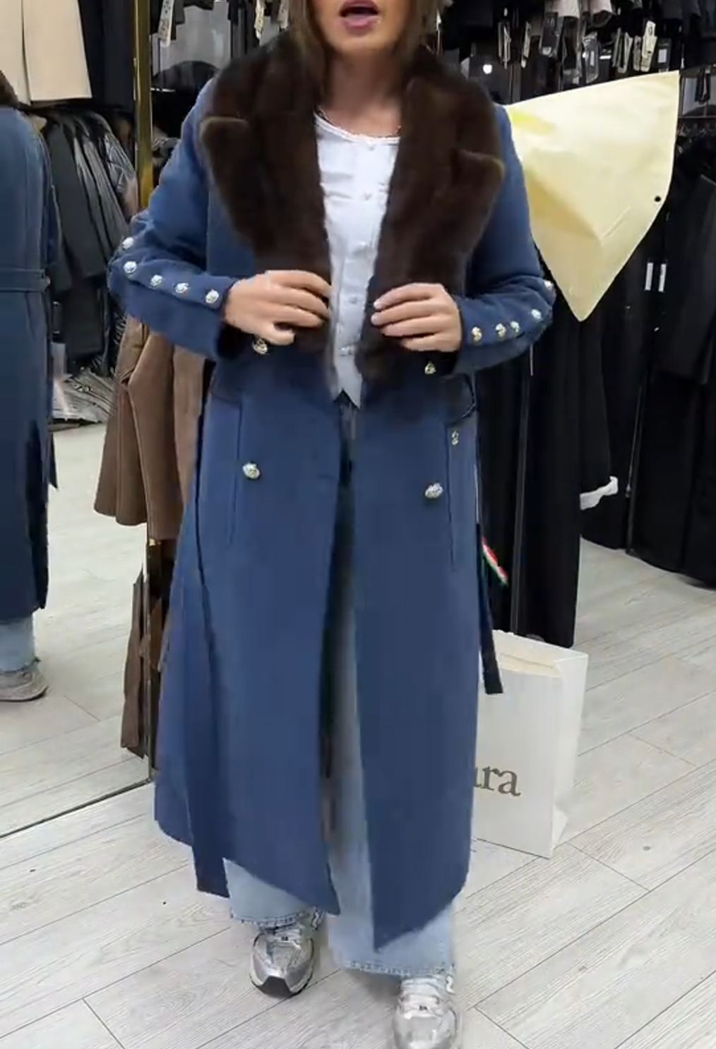 Vintage Metallic Accent Blue Wool Coat