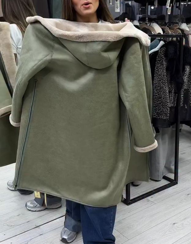 Fashion Casual Sage Green Shearling Coat