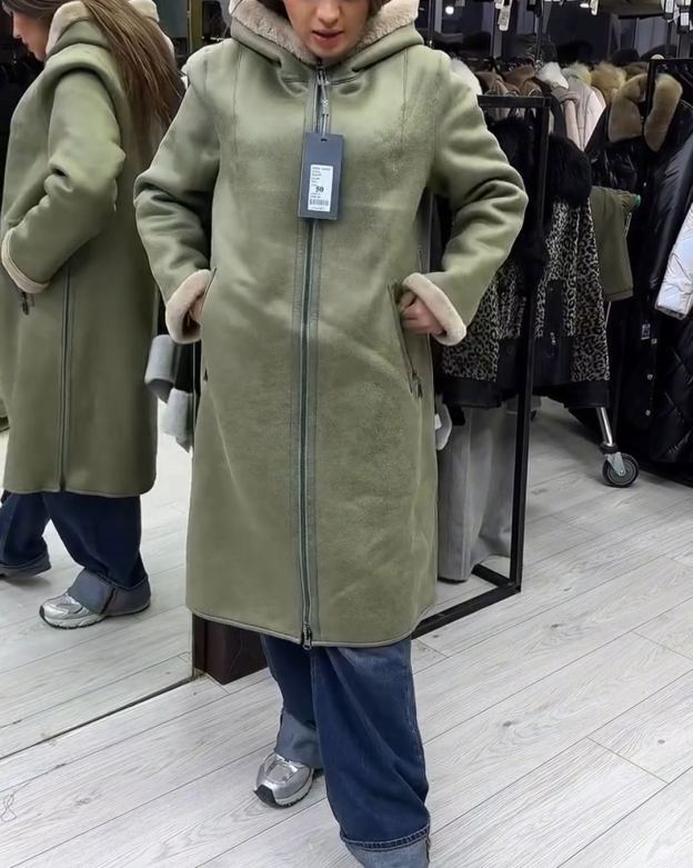 Fashion Casual Sage Green Shearling Coat