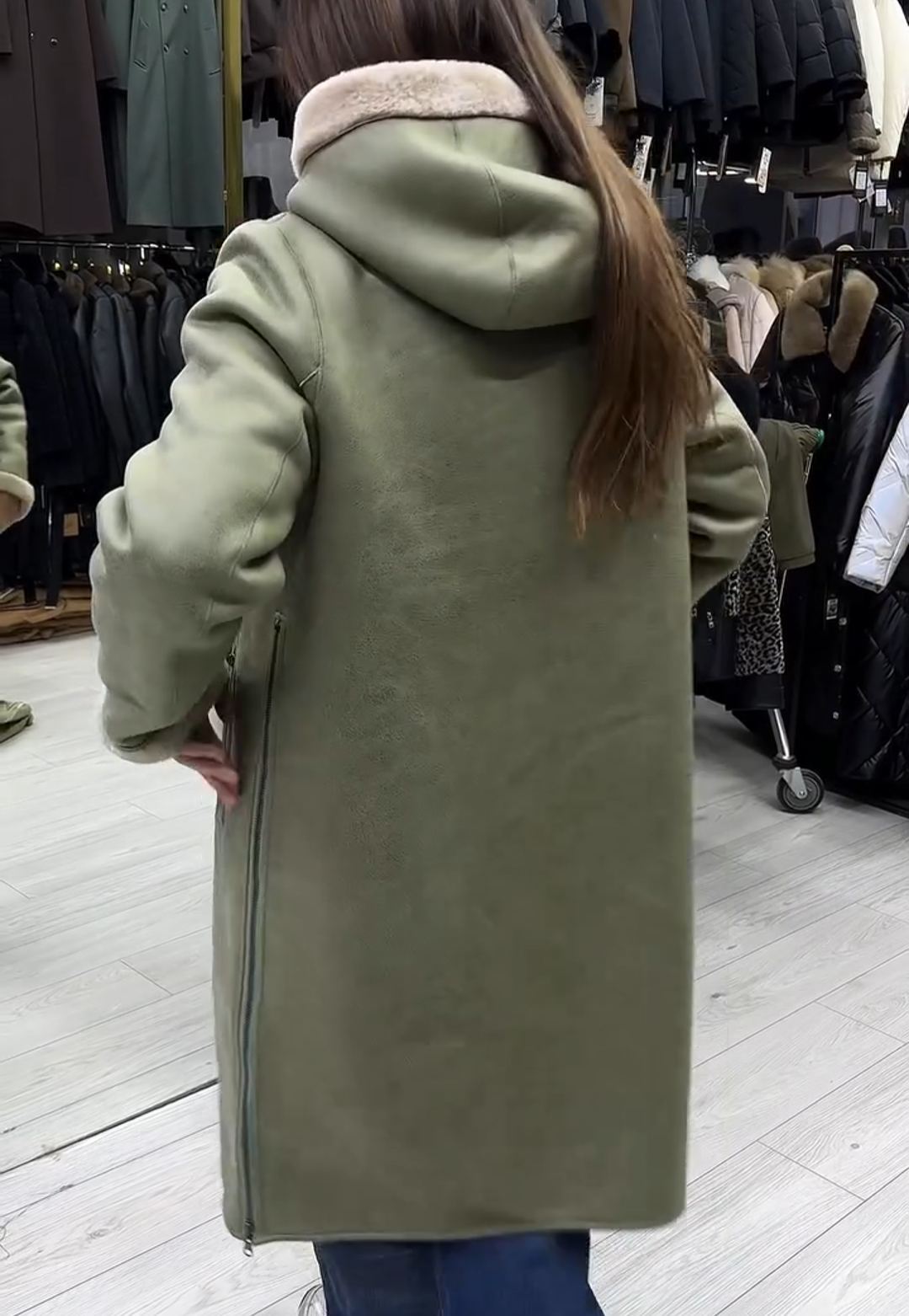 Fashion Casual Sage Green Shearling Coat