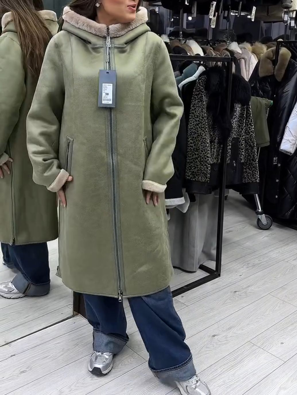 Fashion Casual Sage Green Shearling Coat