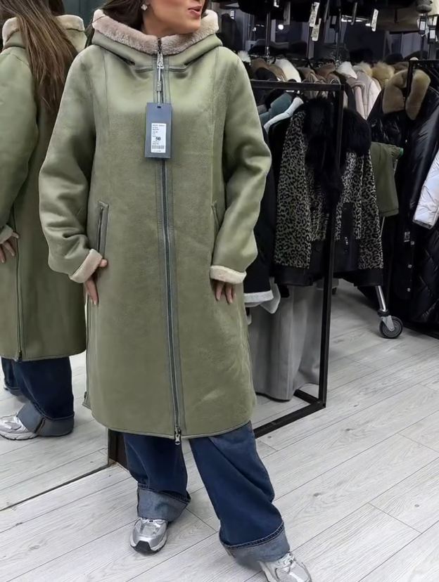 Fashion Casual Sage Green Shearling Coat