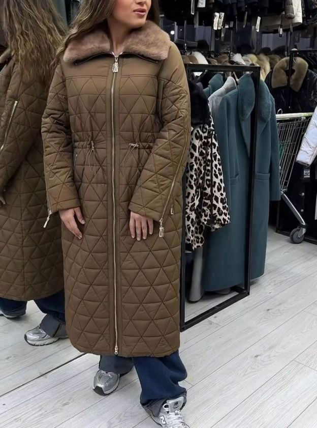 Fashion Office Brown Quilted Down Coat