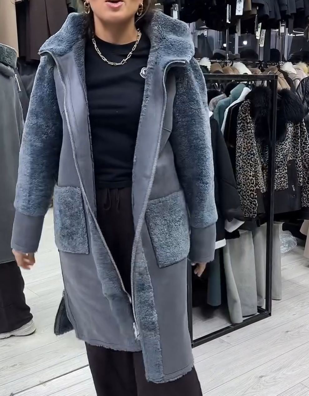 Light Luxury Casual Reversible Gray Shearling Coat