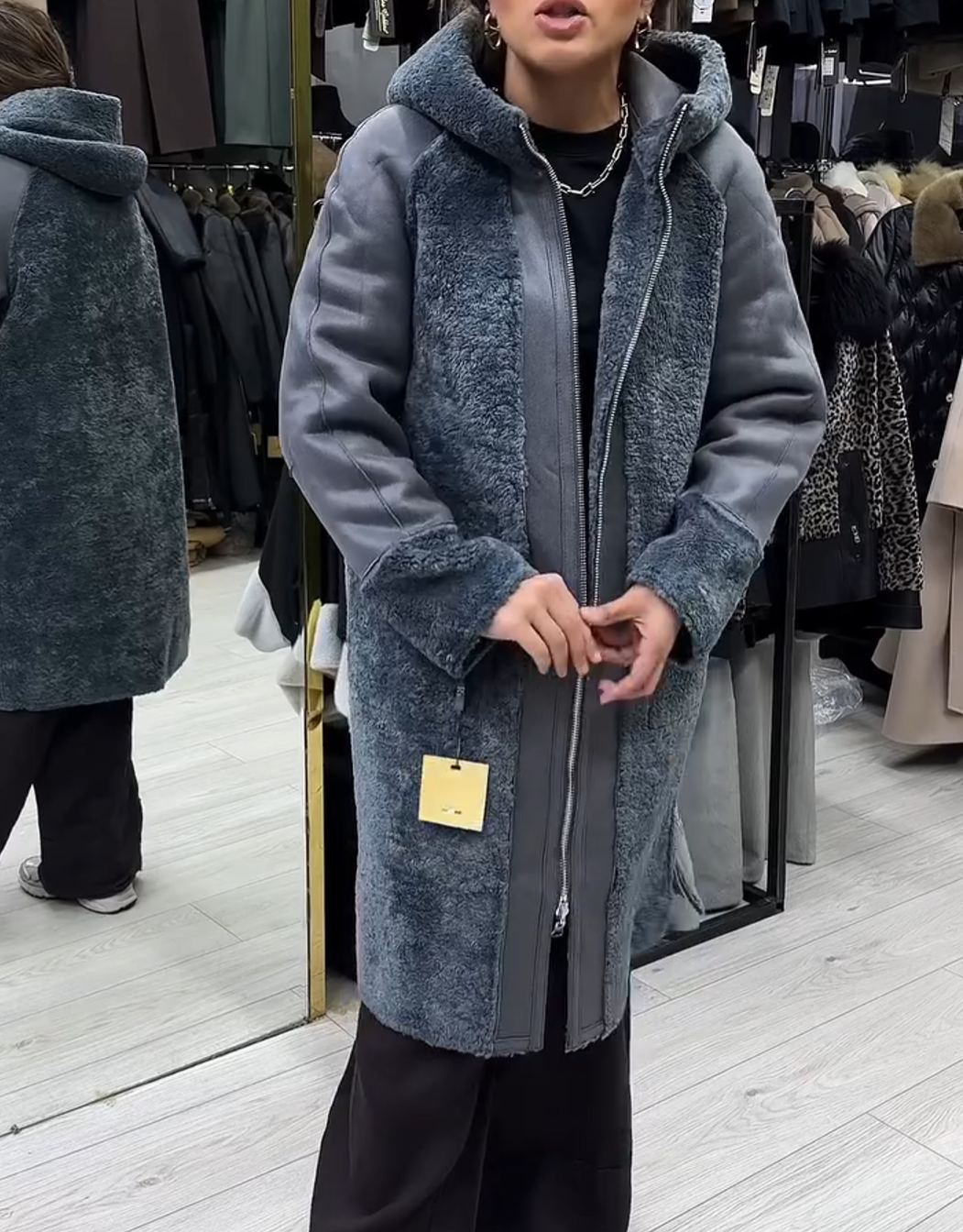 Light Luxury Casual Reversible Gray Shearling Coat
