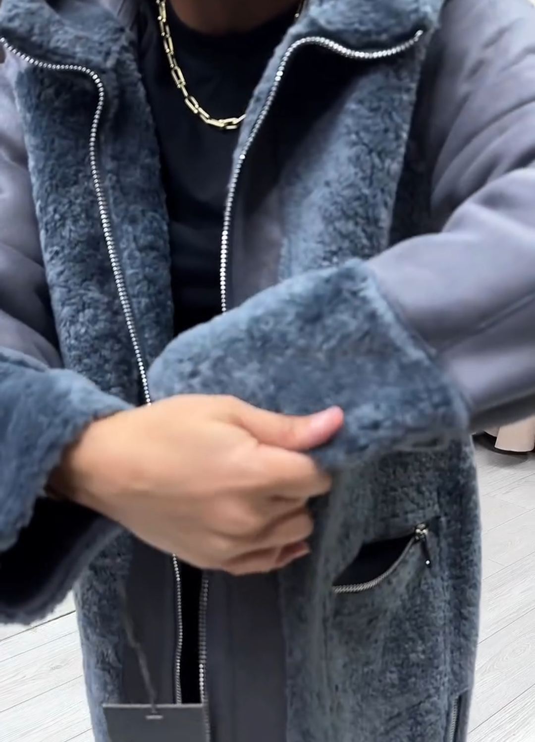 Light Luxury Casual Reversible Gray Shearling Coat