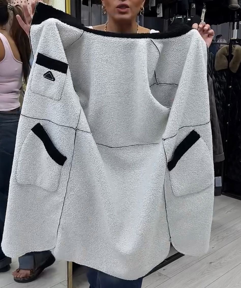 Fashion Functional Reversible Black-White Shearling Coat